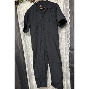 Dickies Black Short Sleeve Coveralls 23” P2P 22” Inseam Workwear Jumpsuit